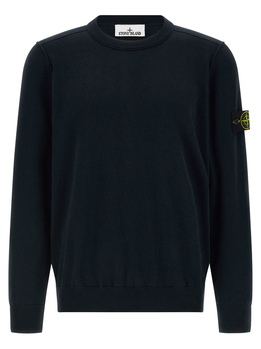 Cardigan by Stone Island for men in organic cotton blue features an crisp silhouette, showcasing a sophisticated crew neckline and detail for a truly crisp finish.