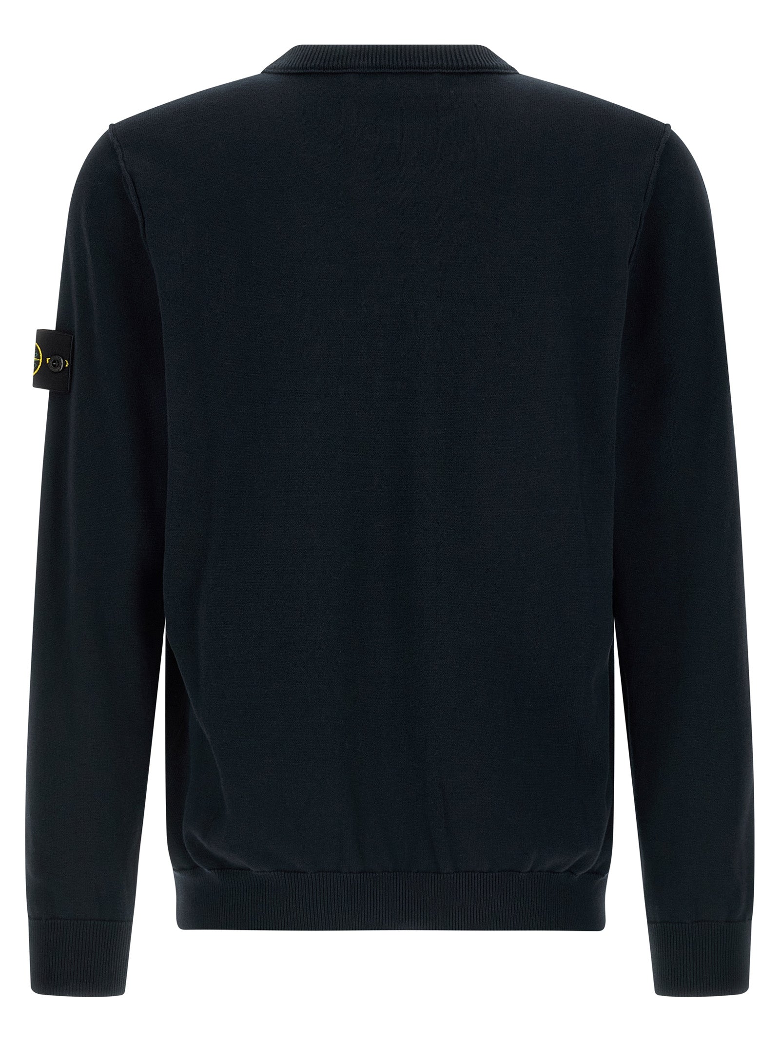 Cardigan by Stone Island for men in organic cotton blue presents a textural silhouette, artfully finished with a textural crew neckline and for a sophisticated, textural look.