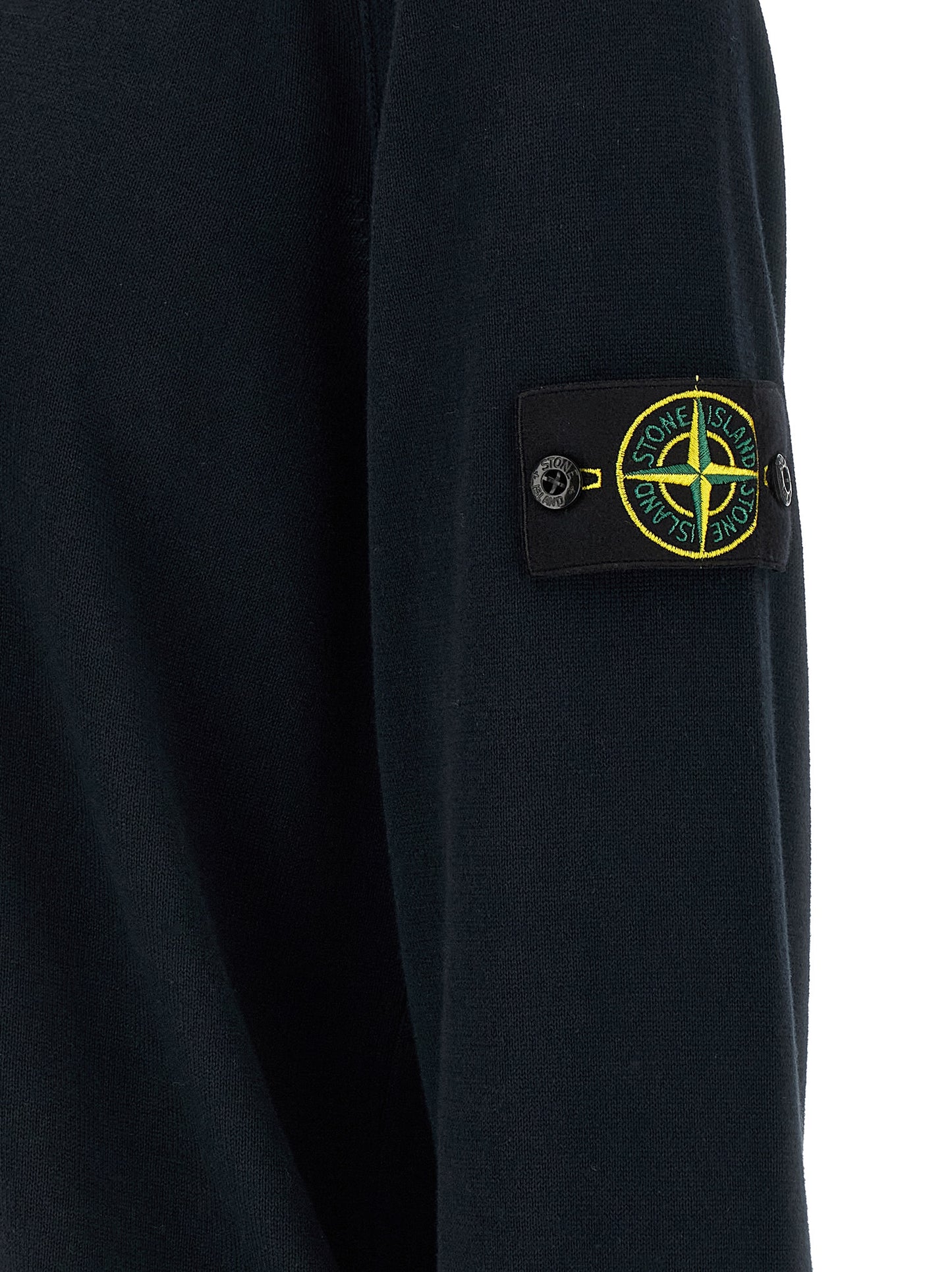 Cardigan by Stone Island for men in organic cotton blue features a nuanced silhouette with a refined and nuanced detailing for a sophisticated look.