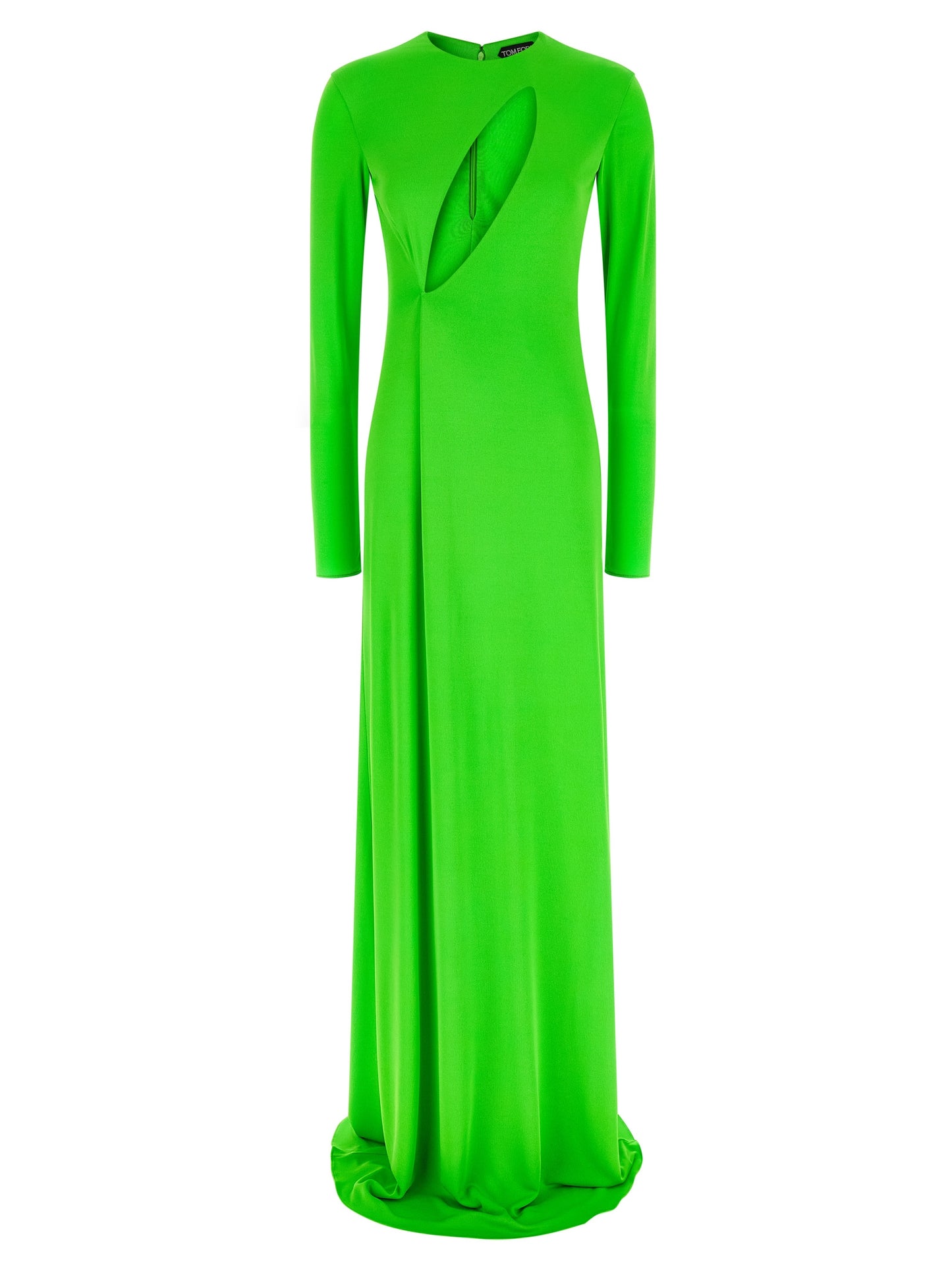 Dress by Tom Ford for women in viscose bicolour & green showcases a striking silhouette, elegantly detailed with a long-sleeve, refined crew neckline, and a striking long for a striking finish.