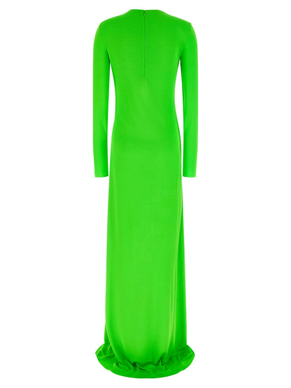 Dress by Tom Ford for women in viscose bicolour & green features an sultry silhouette defined by a crew neckline and , falling to an sultry long for a sultry look.