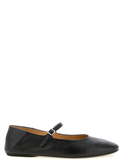 Ballet Flat Shoes by Marsell for women in bos taurus calfskin leather black showcases a resplendent Women's Bos Taurus Calfskin Leather Ballet Flat Shoes aesthetic with a and .