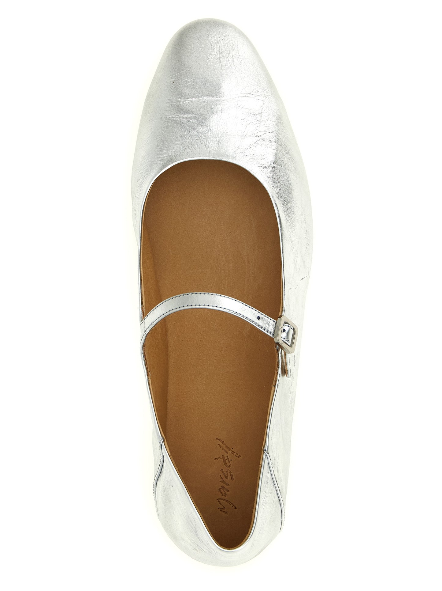 Ballet Flat Shoes by Marsell for women in calfskin leather silver showcases a resplendent Women's Calfskin Leather Ballet Flat Shoes aesthetic with a and .