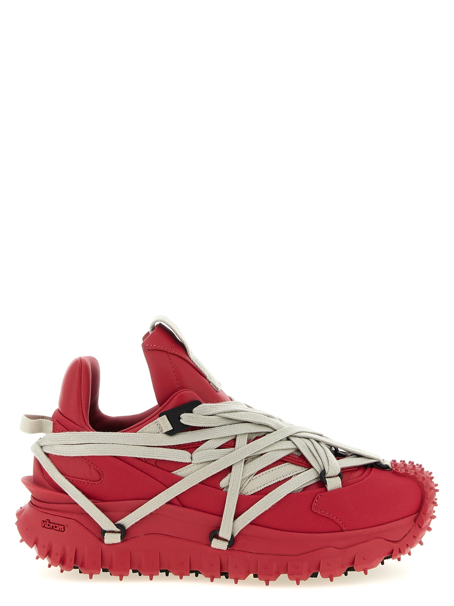 Athletic Sneakers by Rick Owens for women in eva carbon fiber & bos taurus cowhide leather multicolor & red showcases a architectural silhouette, artfully capturing the essence of the Women's Athletic EVA Carbon Fiber & Bos Taurus Cowhide Leather Sneakers with its signature architectural athletic style construction.
