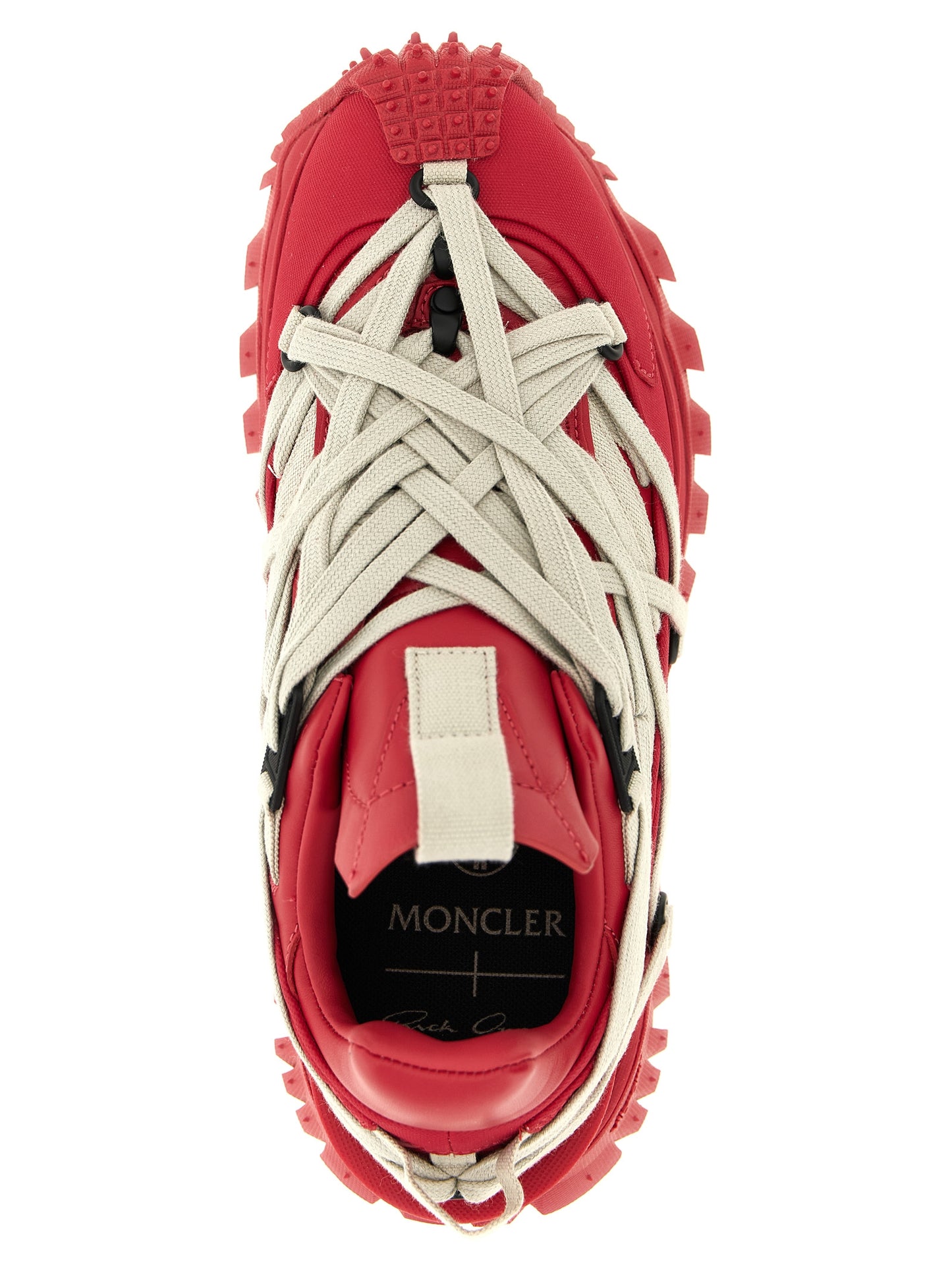 Athletic Sneakers by Rick Owens for women in eva carbon fiber & bos taurus cowhide leather multicolor & red showcases a architectural silhouette, artfully capturing the essence of the Women's Athletic EVA Carbon Fiber & Bos Taurus Cowhide Leather Sneakers with its signature architectural athletic style construction.