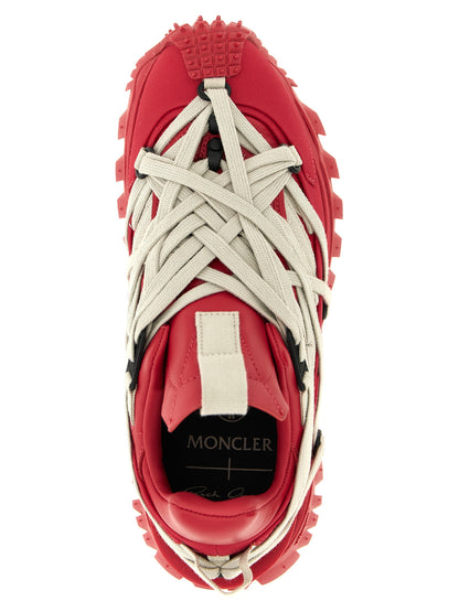 Athletic Sneakers by Rick Owens for women in eva carbon fiber & bos taurus cowhide leather multicolor & red showcases a architectural silhouette, artfully capturing the essence of the Women's Athletic EVA Carbon Fiber & Bos Taurus Cowhide Leather Sneakers with its signature architectural athletic style construction.