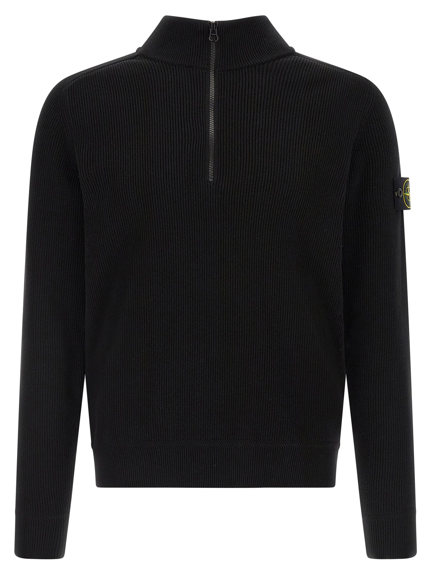 Cardigan by Stone Island for men in organic cotton black features an impeccable silhouette, showcasing a sophisticated high-neck neckline and detail for a truly impeccable finish.