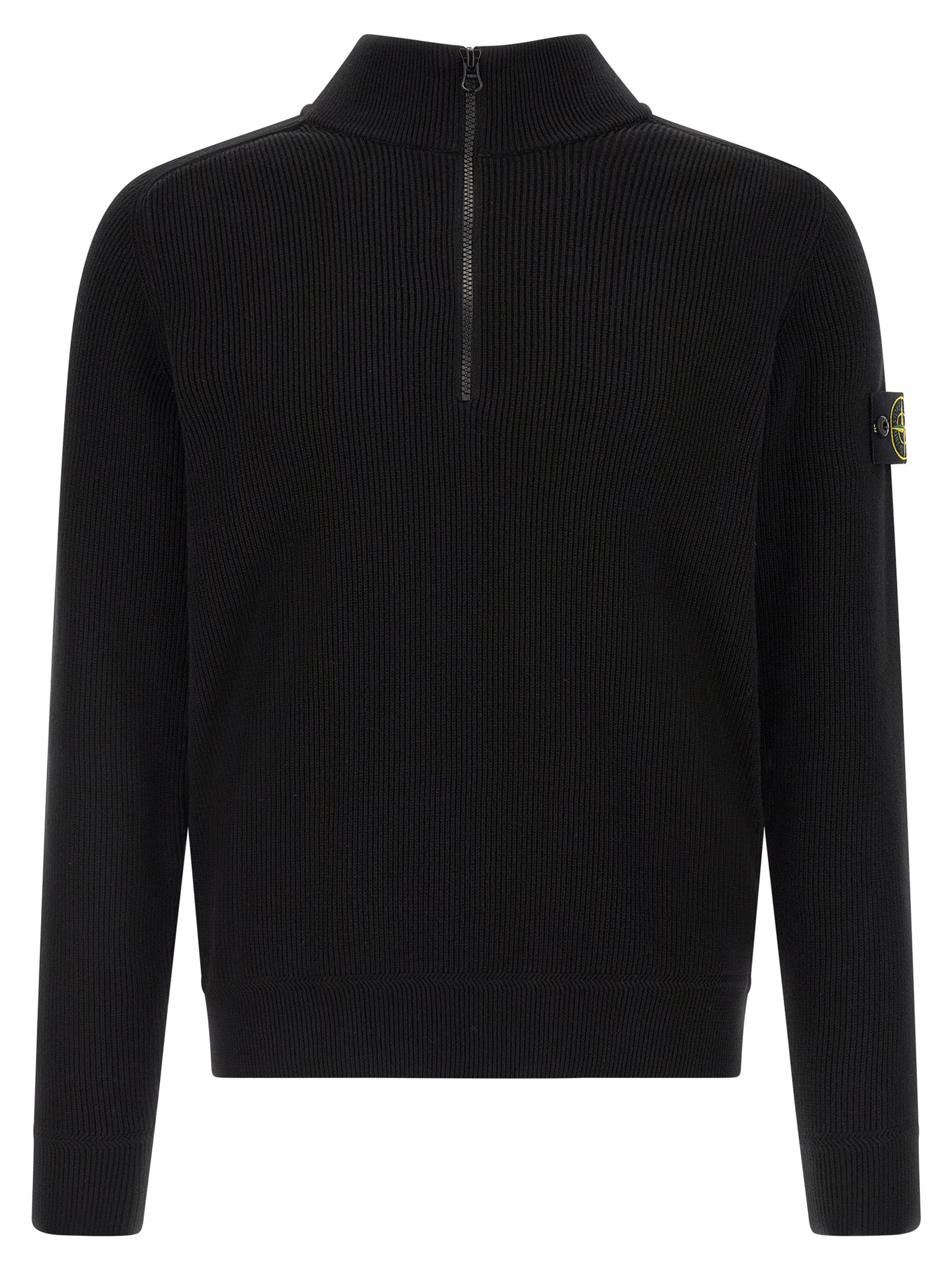 Cardigan by Stone Island for men in organic cotton black features an impeccable silhouette, showcasing a sophisticated high-neck neckline and detail for a truly impeccable finish.