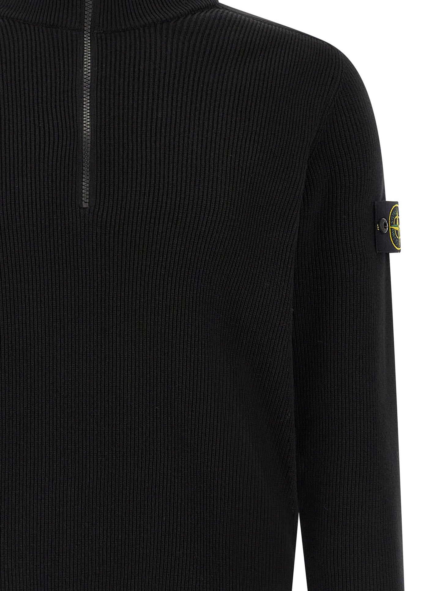Cardigan by Stone Island for men in organic cotton black features a nuanced silhouette with a refined high-neck neckline and nuanced detailing for a sophisticated look.