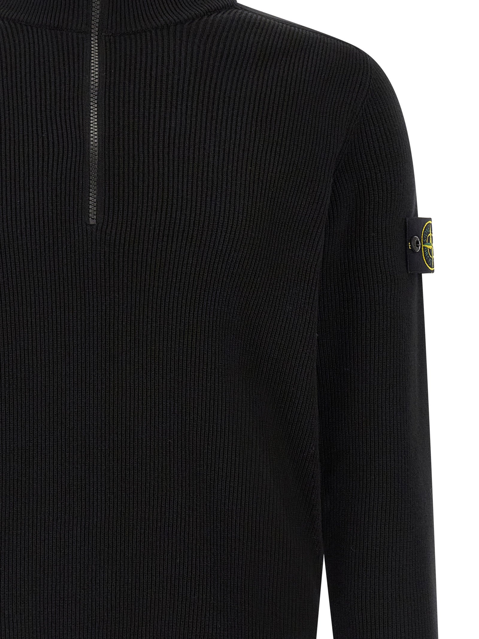Cardigan by Stone Island for men in organic cotton black features a nuanced silhouette with a refined high-neck neckline and nuanced detailing for a sophisticated look.