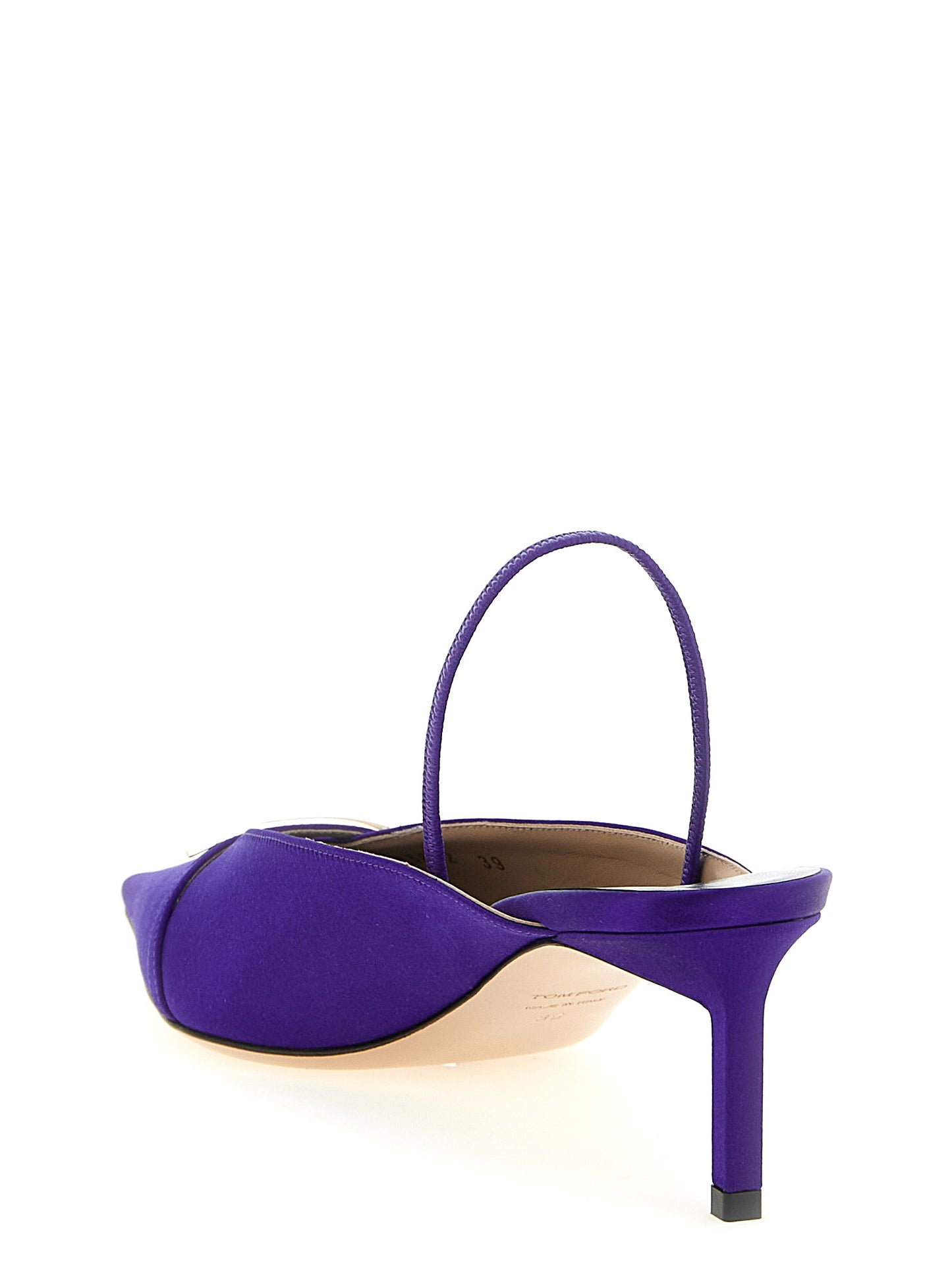 Mid-Heel Stiletto Slingback Pumps Heels by Tom Ford for women in silk viscose satin purple & signature features a effortlessly chic Women's Silk Viscose Satin Mid-Heel Stiletto Slingback Pumps Heels design with a sophisticated stiletto mid-heel and elegant pointed toe style.