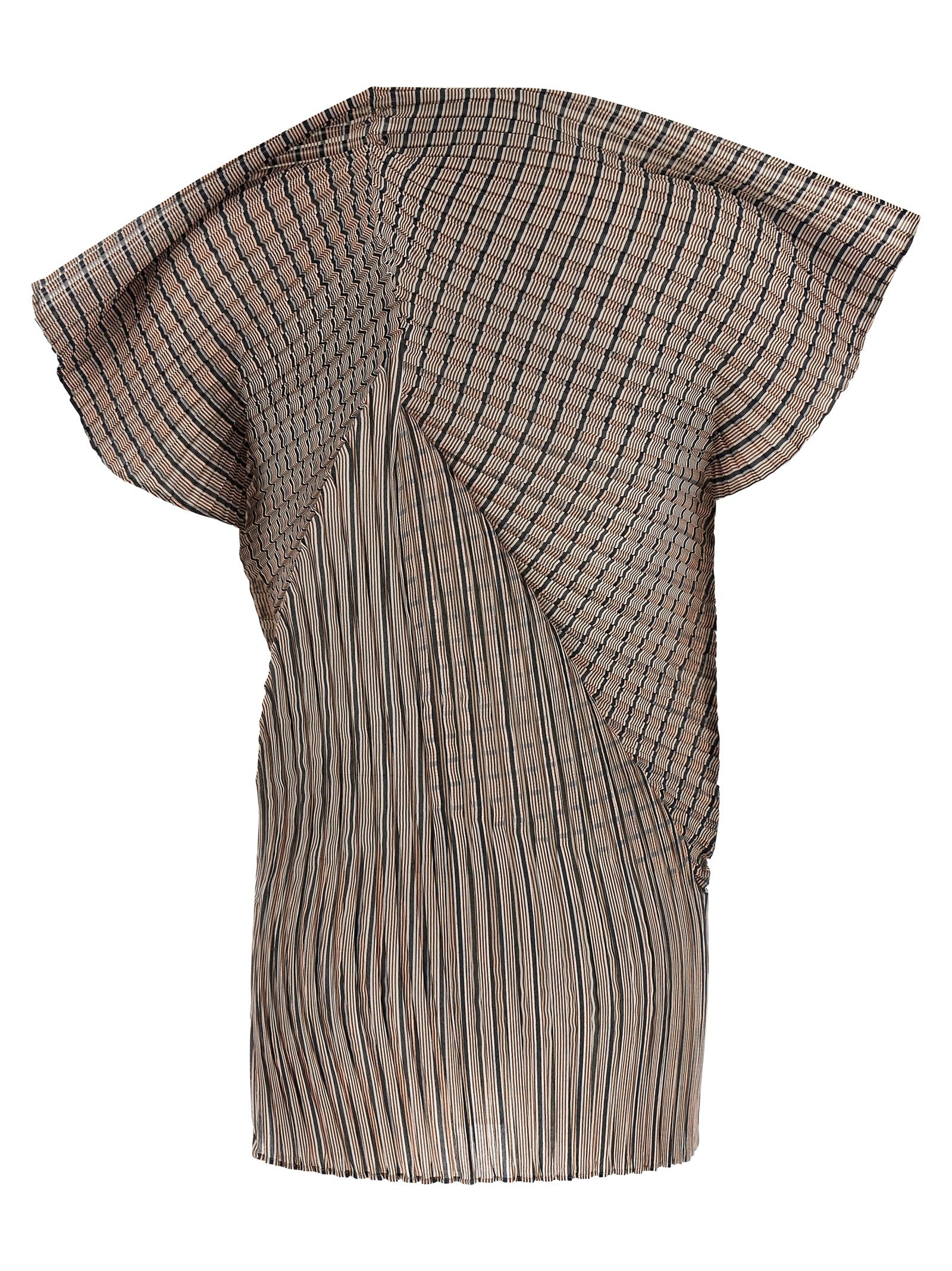 Blouse by Issey Miyake for women in polyester brown, transparent, signature & striped presents a discerning silhouette, showcasing a sophisticated high-neck neckline and for a truly discerning finish.