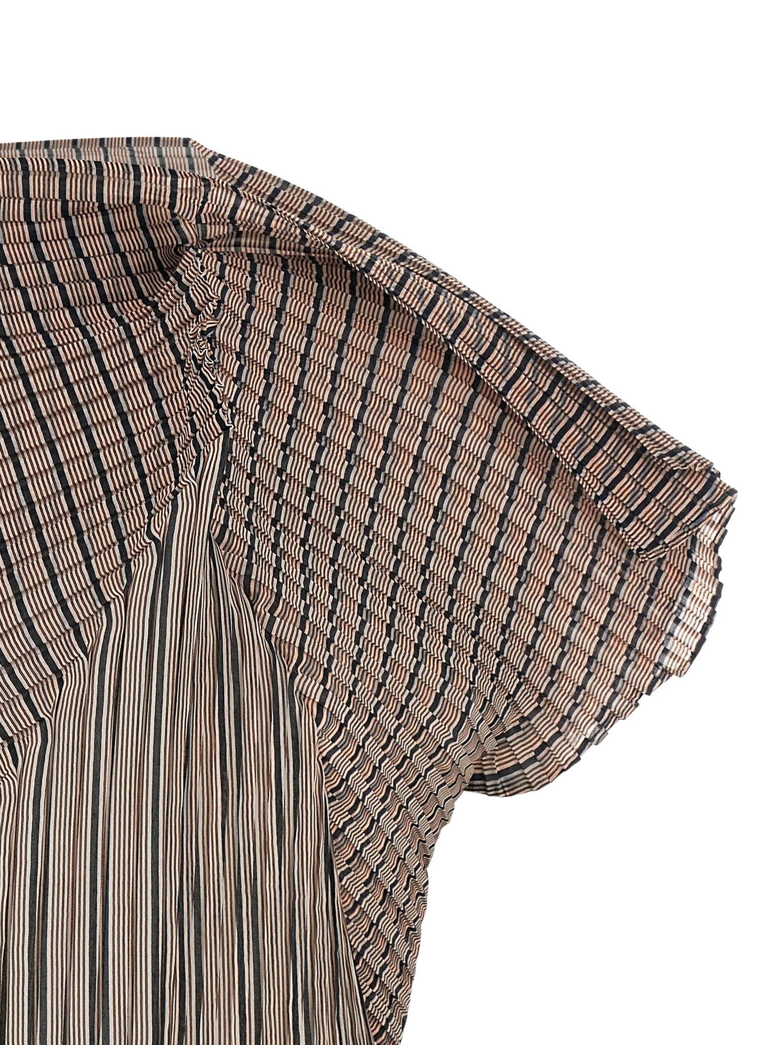 Blouse by Issey Miyake for women in polyester brown, transparent, signature & striped showcases a sleek silhouette, elegantly detailed with a sleek high-neck neckline and for a sleek finish.