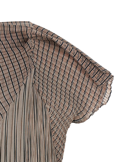 Blouse by Issey Miyake for women in polyester brown, transparent, signature & striped showcases a sleek silhouette, elegantly detailed with a sleek high-neck neckline and for a sleek finish.