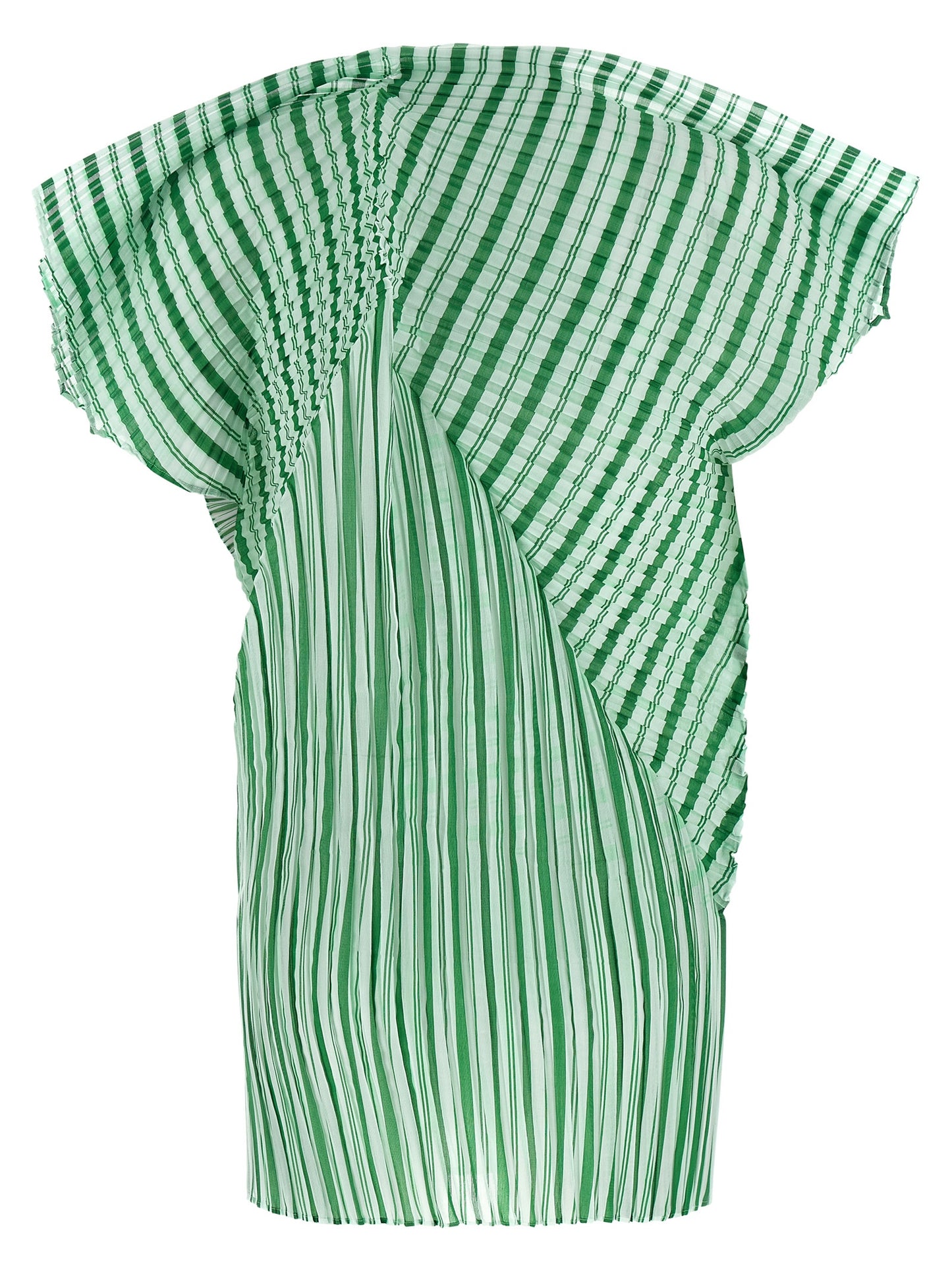 Shirt by Issey Miyake for women in polyester bicolour, green, transparent, patterned & striped showcases a sharp silhouette, elegantly detailed with a sharp high-neck neckline and sharp .
