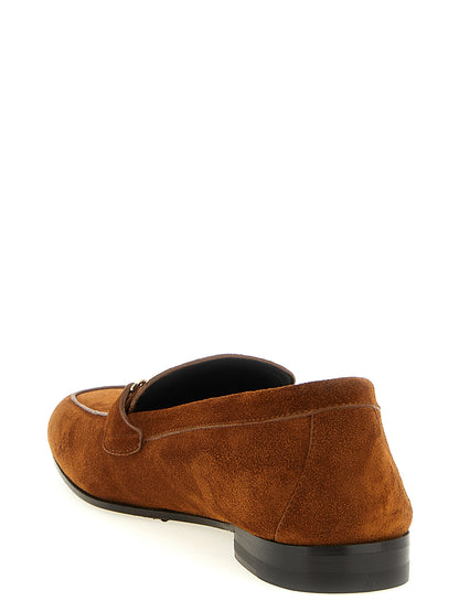 Flat Loafer Slip-On Slippers Shoes by Versace for women in suede calfskin leather brown features an effortless chic silhouette, showcasing the Medusa Women's Suede Calfskin Leather Flat Loafer Slip-On Slippers Shoes design with an effortless chic flat and a for a effortless chic look.