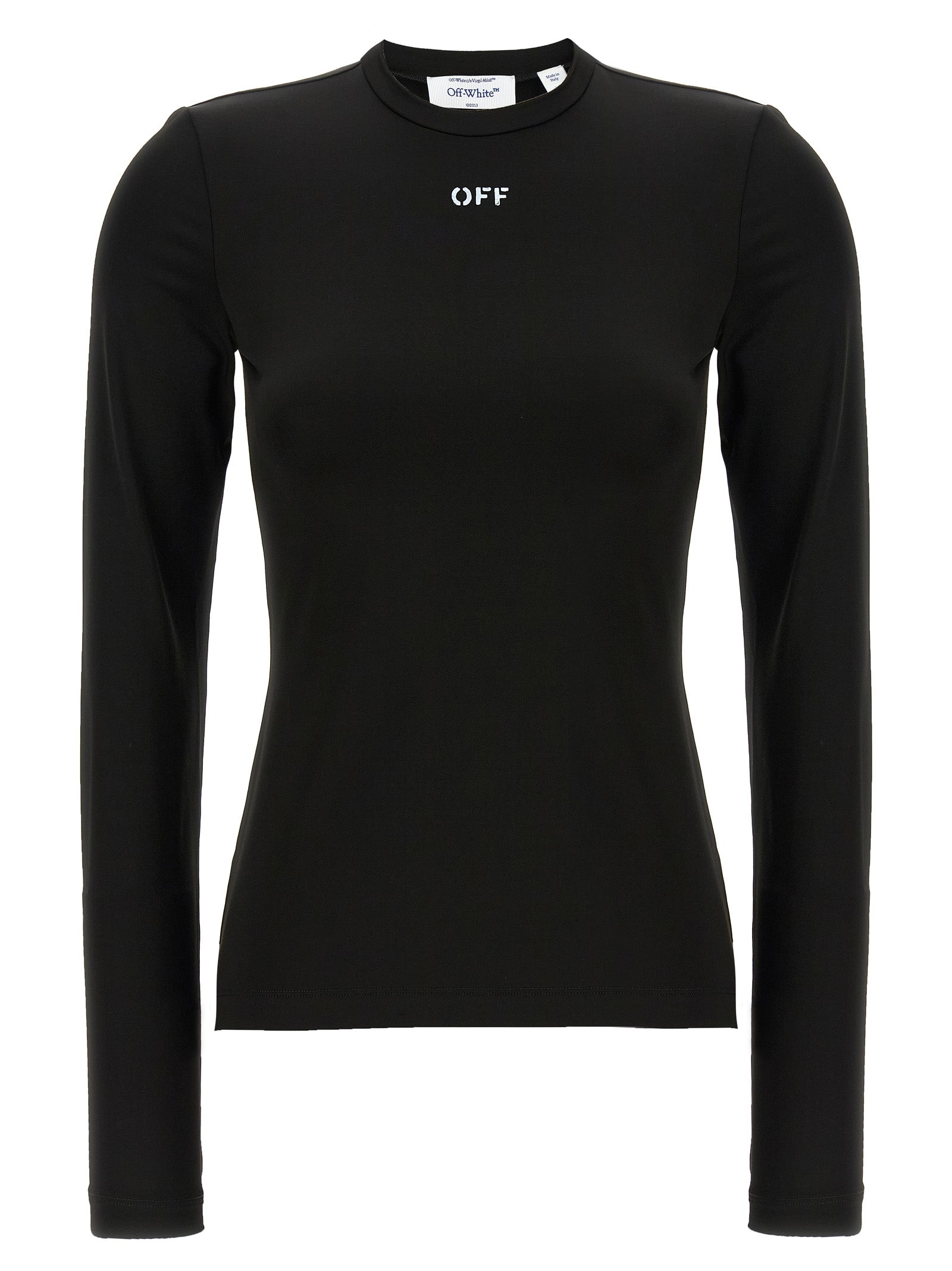 Cardigan by Off-White for women in stretch fabric & acetate black, white & print presents a textural silhouette, artfully finished with a textural crew neckline and long-sleeve for a sophisticated, textural look.