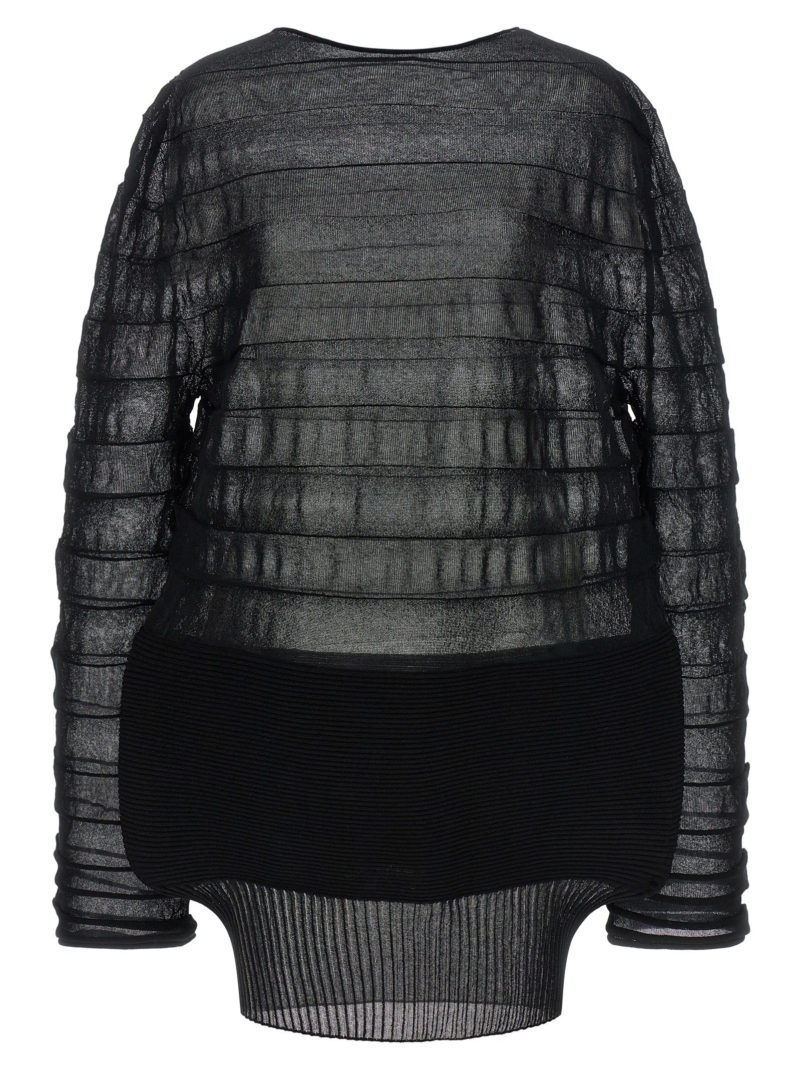 Sweatshirt by Issey Miyake for women in polyester cotton & cupro black presents a smart casual silhouette, featuring a smart casual round neckline and long-sleeve for a sophisticated look.