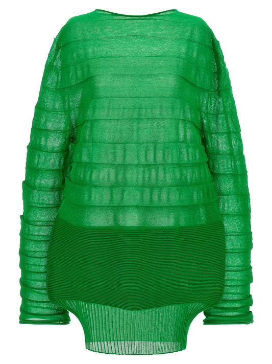 Sweatshirt by Issey Miyake for women in cotton polyester bicolour & green features an provocated silhouette, detailed with a provocated long-sleeve and a refined round neckline for a sophisticated aesthetic.