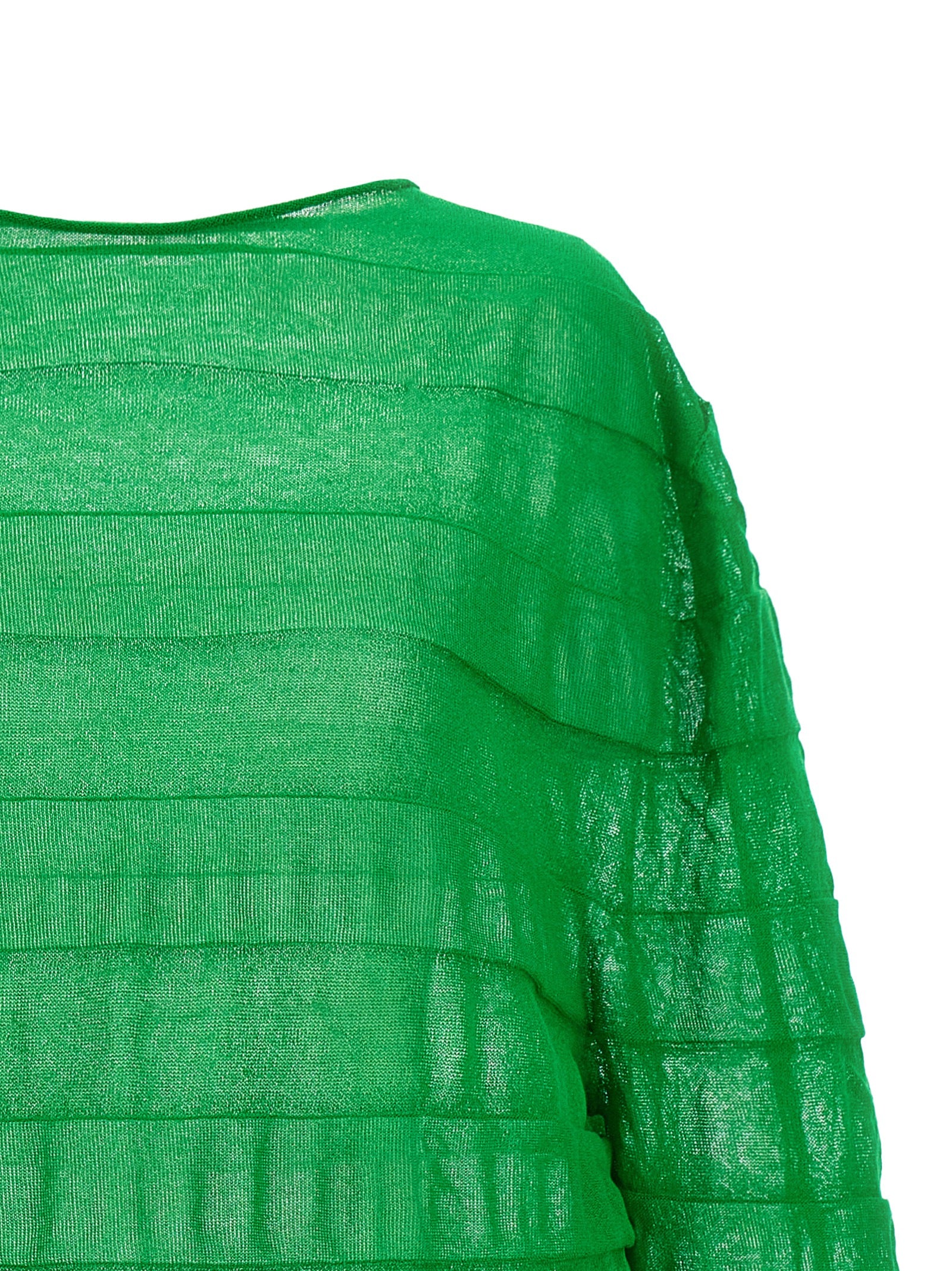 Sweatshirt by Issey Miyake for women in cotton polyester bicolour & green showcases a slouchy chic silhouette, artfully detailed with a slouchy chic round neckline and for a slouchy chic finish.