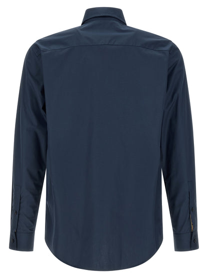 Shirt by Burberry for men in cotton blue showcases a sleek silhouette, elegantly detailed with a sleek and for a sleek finish.