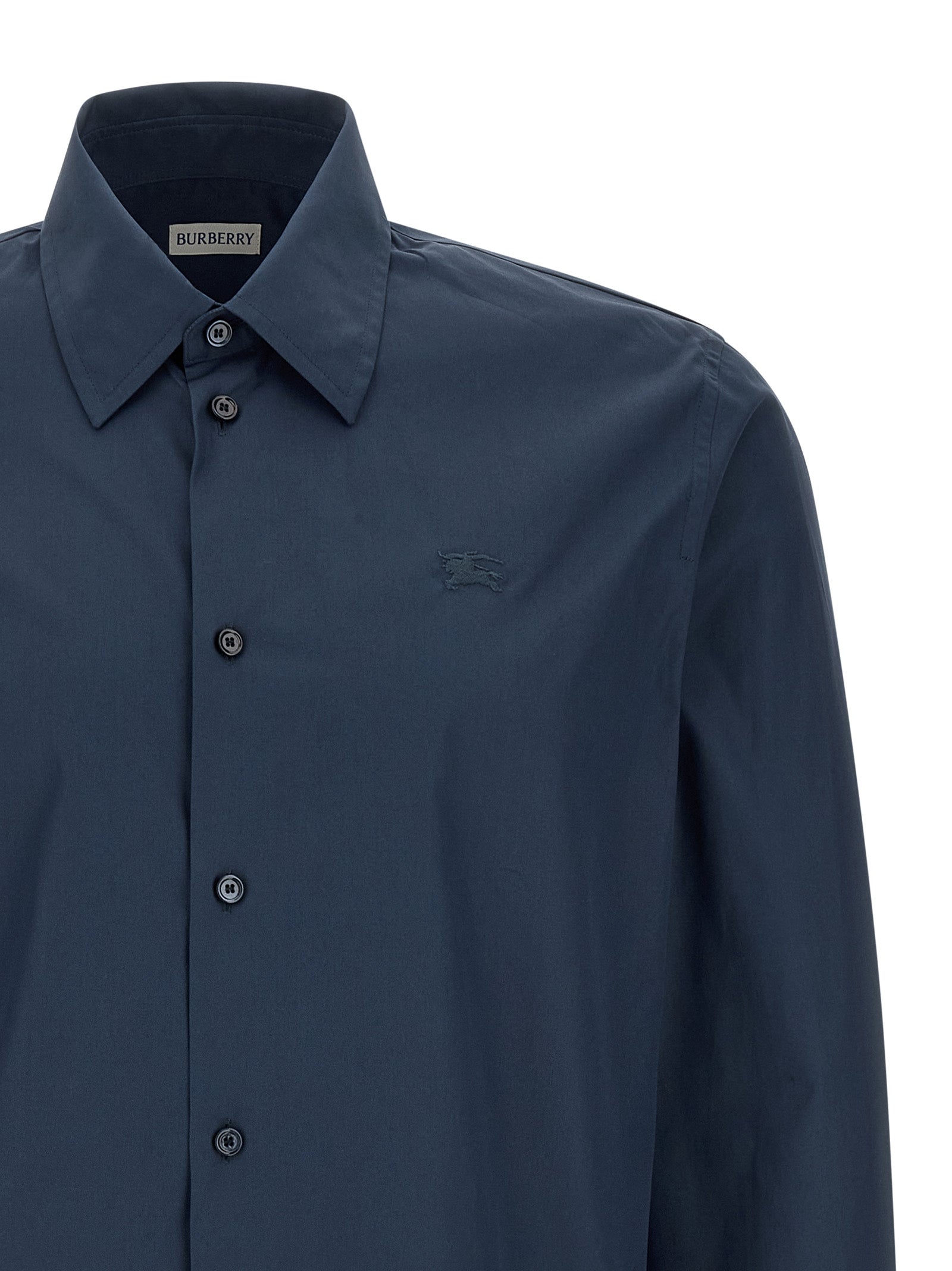 Shirt by Burberry for men in cotton blue showcases a sharp silhouette, elegantly detailed with a sharp and sharp .