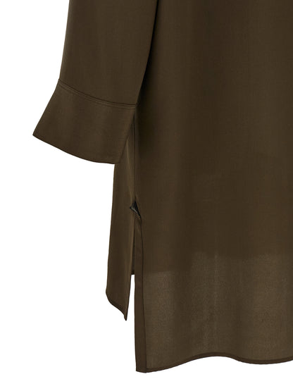 Dress by Tom Ford for women in silk & leather bicolour & green showcases a striking silhouette, elegantly detailed with a , refined , and a striking midi for a striking finish.