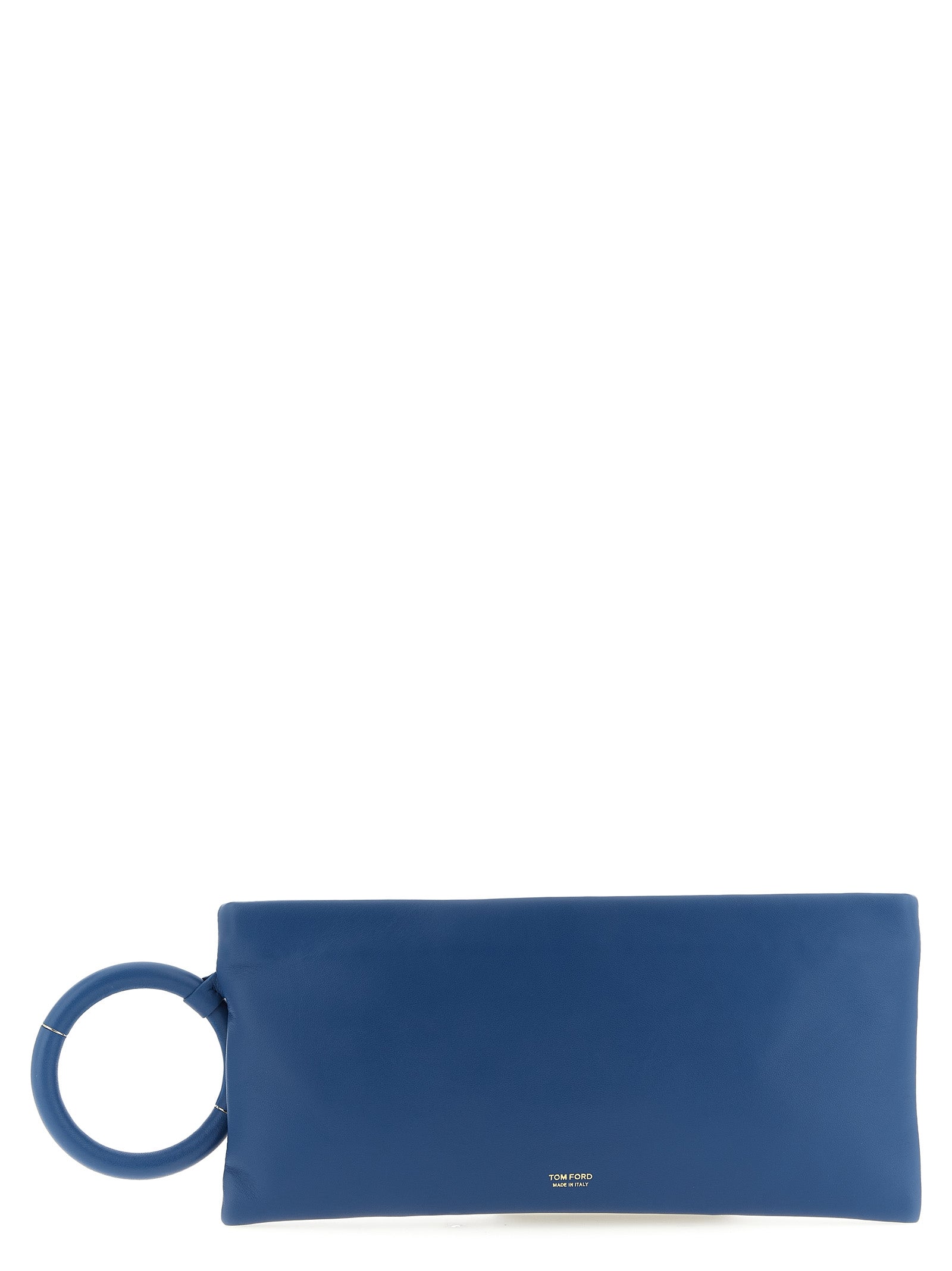 Clutch Handbag by Tom Ford for women in lamb leather blue features a sculptural silhouette with a secure zipper, organized , and versatile for a sculptural finish.