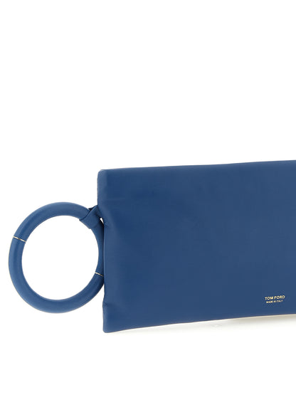 Clutch Handbag by Tom Ford for women in lamb leather blue showcases a sculptural silhouette, featuring a secure zipper, ample , and versatile for a sculptural finish.