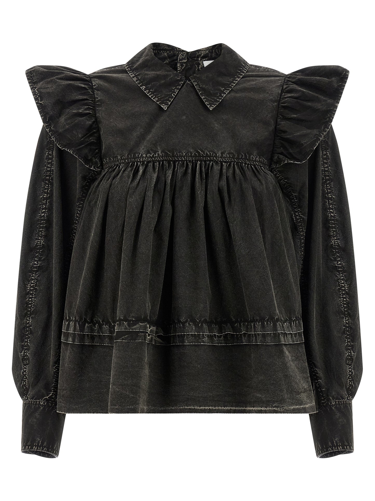 Blouse by Ganni for women in organic cotton black features an architectural silhouette with a refined and elegant for a architectural look.