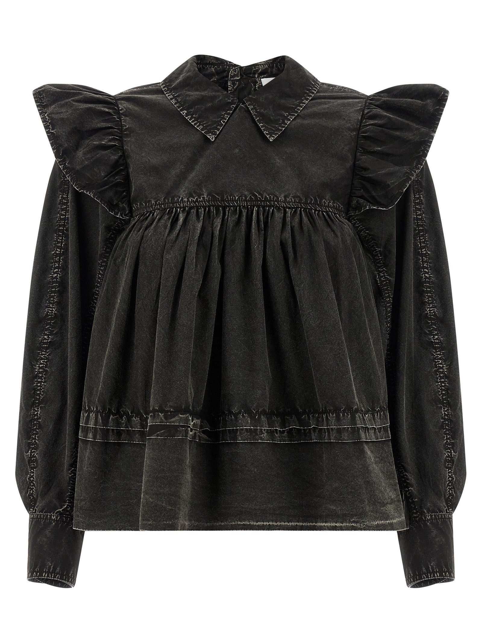 Blouse by Ganni for women in organic cotton black features an architectural silhouette with a refined and elegant for a architectural look.