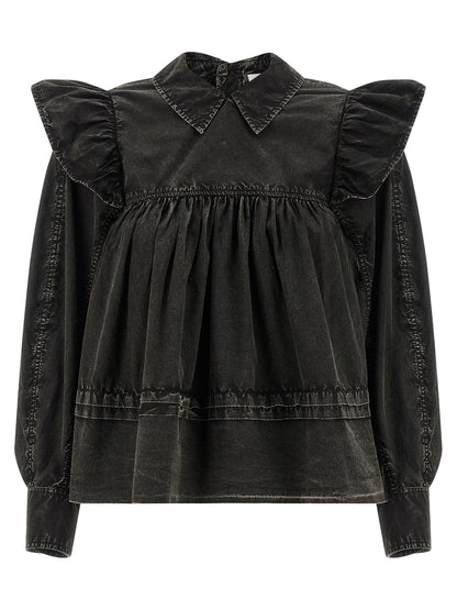Blouse by Ganni for women in organic cotton black features an architectural silhouette with a refined and elegant for a architectural look.
