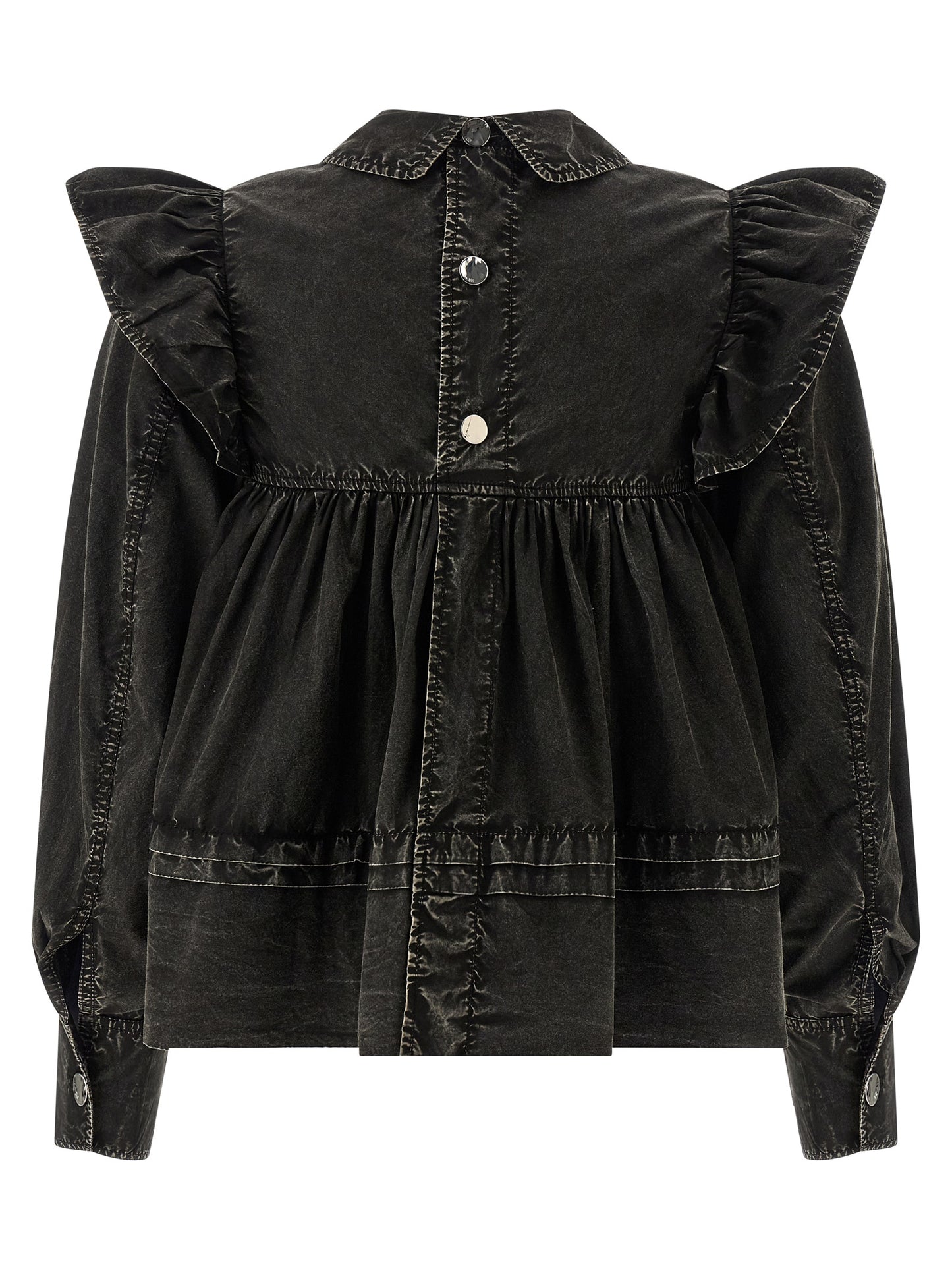 Blouse by Ganni for women in organic cotton black showcases a sleek silhouette, elegantly detailed with a sleek and for a sleek finish.
