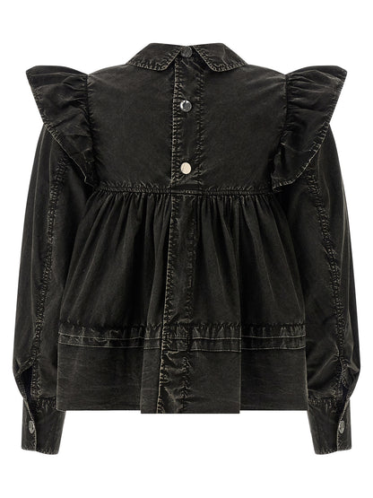 Blouse by Ganni for women in organic cotton black showcases a sleek silhouette, elegantly detailed with a sleek and for a sleek finish.