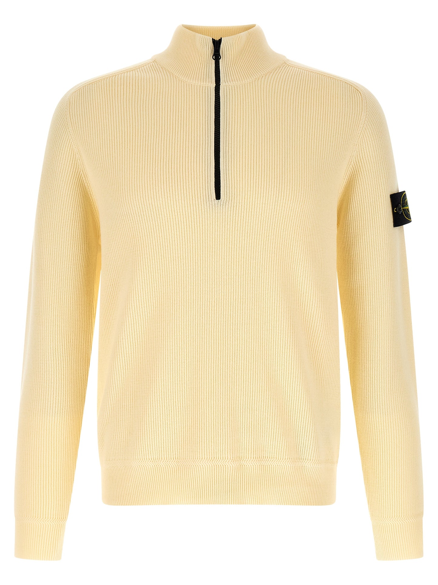 Cardigan by Stone Island for men in organic cotton beige presents a textural silhouette, artfully finished with a textural high-neck neckline and for a sophisticated, textural look.