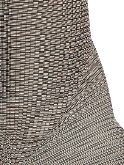 Skirt by Issey Miyake for women in polyester brown, transparent & striped features an tailored silhouette, artfully capturing the essence of Women's Pleated Asymmetrical Polyester Skirt in a sophisticated mini.