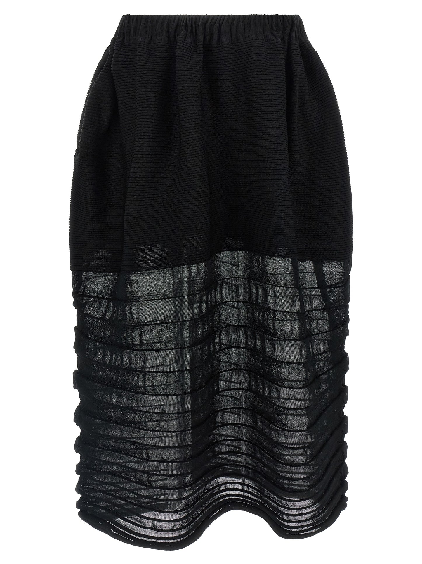 Skirt by Issey Miyake for women in polyester cotton & cupro black features an relaxed-yet-refined silhouette that elegantly showcases the Women's Polyester Cotton & Cupro Skirt design and sophisticated midi.