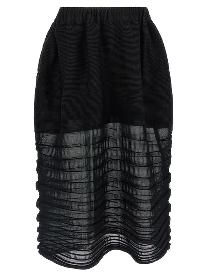 Skirt by Issey Miyake for women in polyester cotton & cupro black features an relaxed-yet-refined silhouette that elegantly showcases the Women's Polyester Cotton & Cupro Skirt design and sophisticated midi.