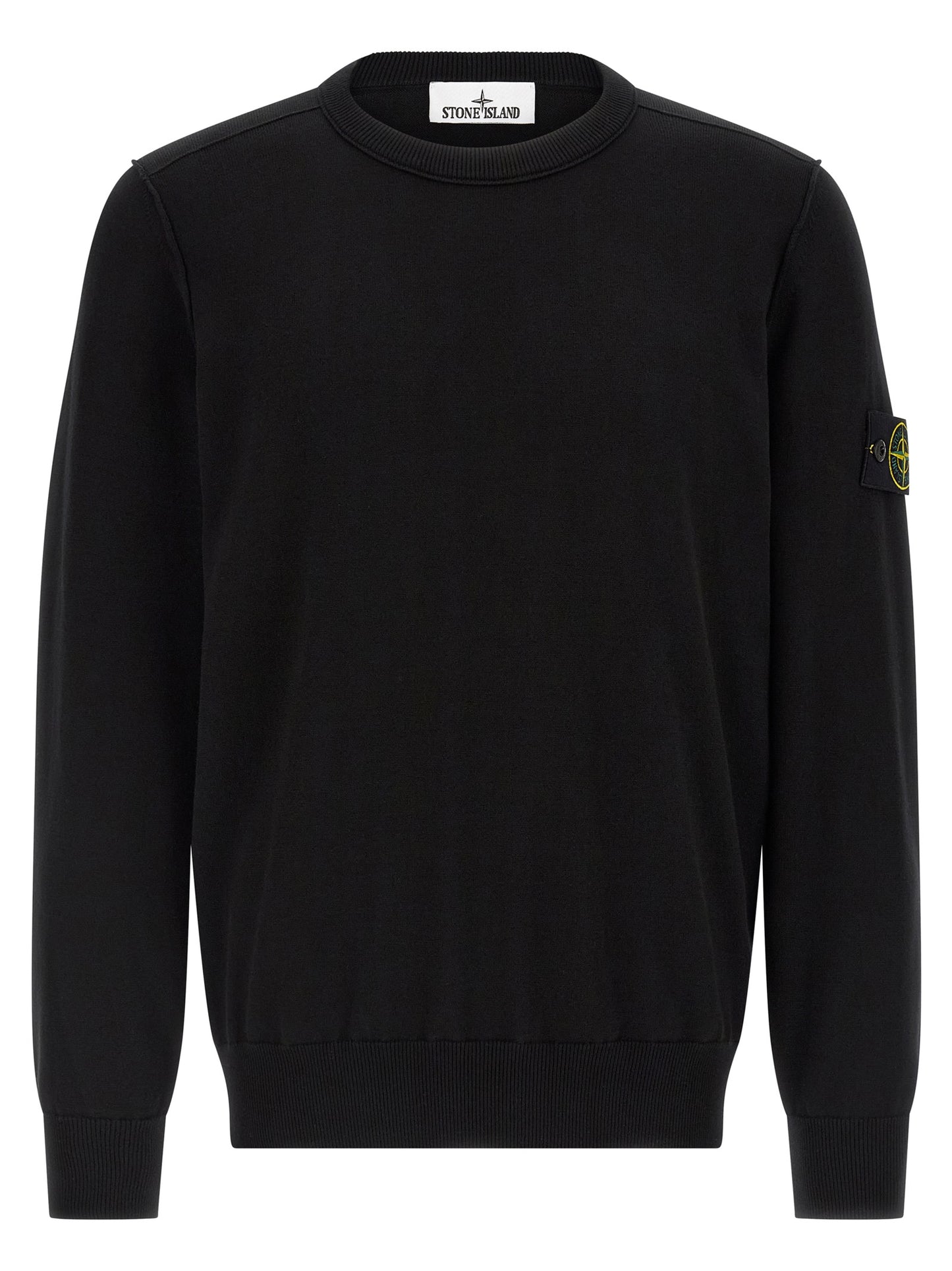Cardigan by Stone Island for men in organic cotton black showcases a captivating silhouette, artfully detailed with a captivating and crew neckline for a truly sophisticated captivating look.