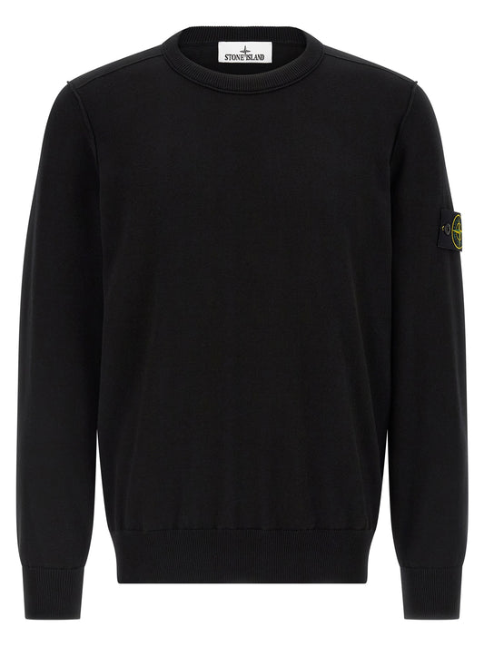 Cardigan by Stone Island for men in organic cotton black showcases a captivating silhouette, artfully detailed with a captivating and crew neckline for a truly sophisticated captivating look.