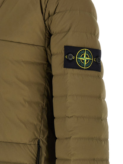 Hooded Puffer Jacket by Stone Island for men in polyamide & goose-down bicolour & green features an on trend silhouette, showcasing refined lightweight, pockets, hooded & insulated and a sophisticated for a truly on trend finish.