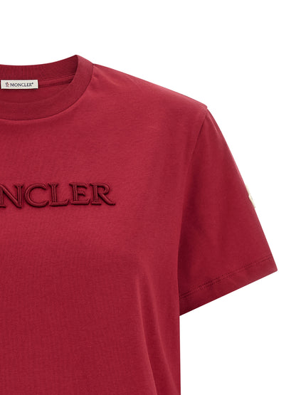 T-Shirt by Moncler for women in cotton felt multicolor & red features a plush silhouette, showcasing a sophisticated crew neckline and for a truly plush finish.