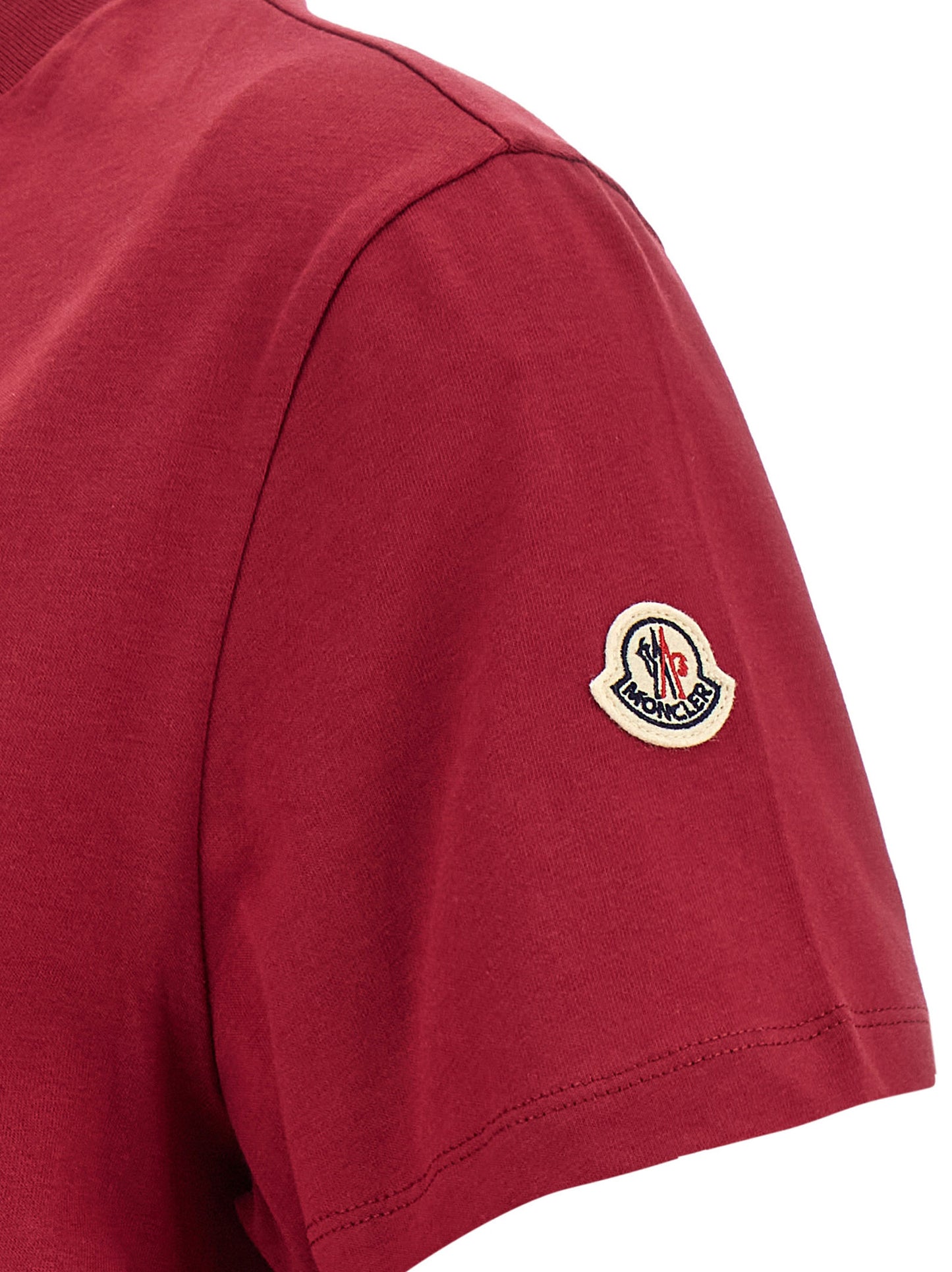 T-Shirt by Moncler for women in cotton felt multicolor & red showcases a unassuming silhouette, artfully detailed with a refined and unassuming for a sophisticated, contemporary look.