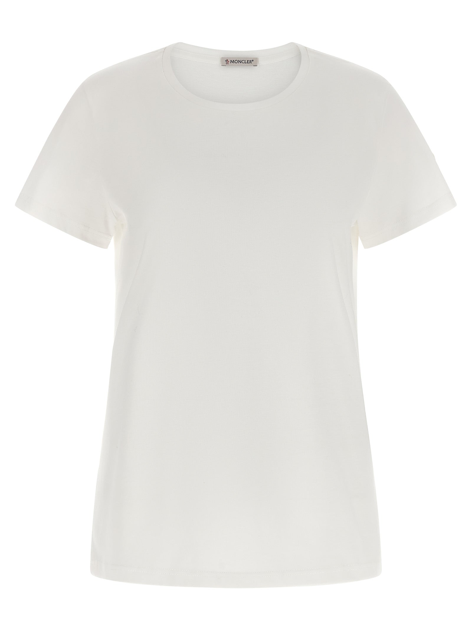 T-Shirt by Moncler for women in cotton felt white features a plush silhouette, showcasing a sophisticated and short-sleeve for a truly plush finish.