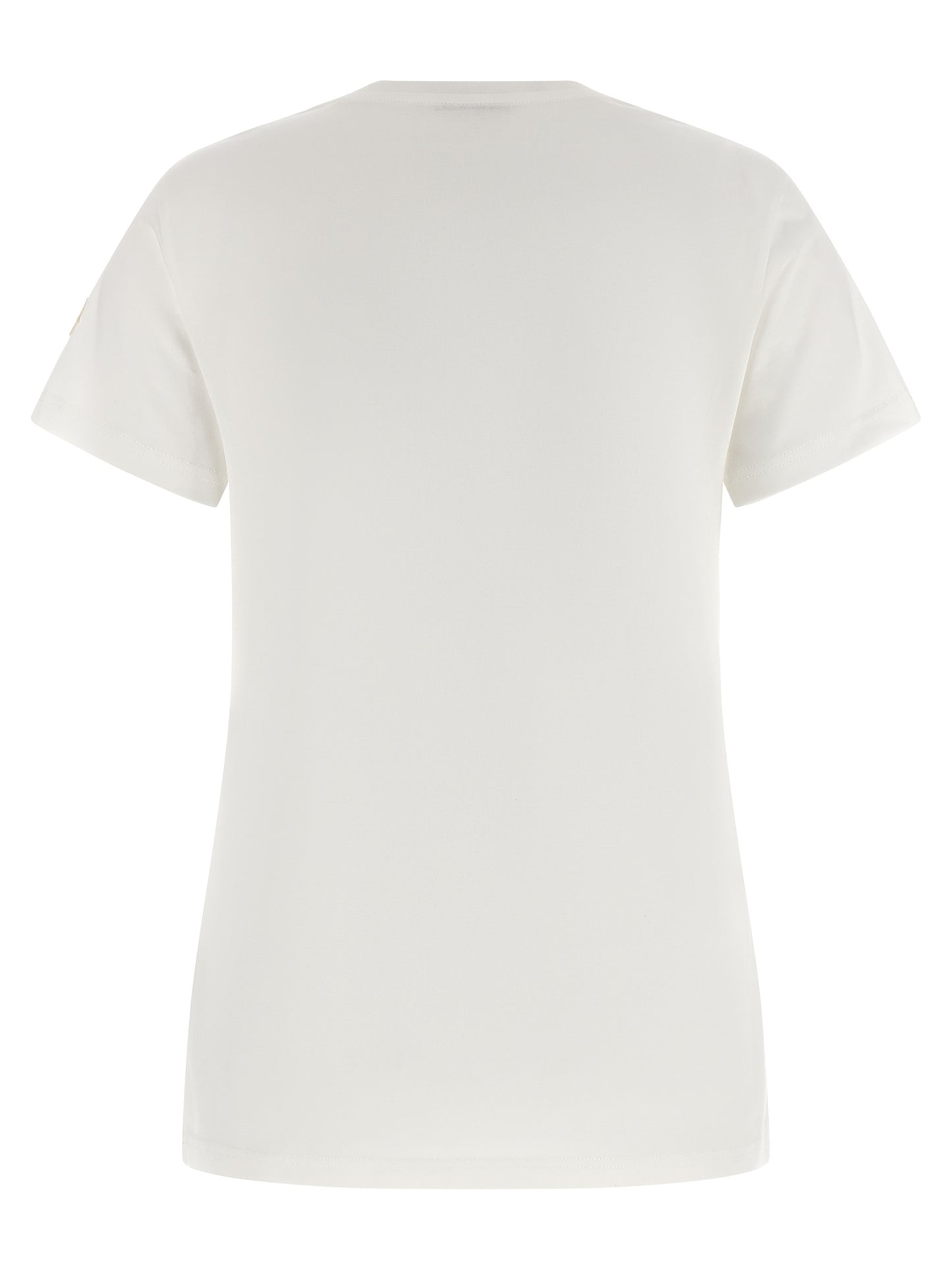 T-Shirt by Moncler for women in cotton felt white showcases a dramatic silhouette, elegantly detailed with a dramatic and for a truly dramatic finish.