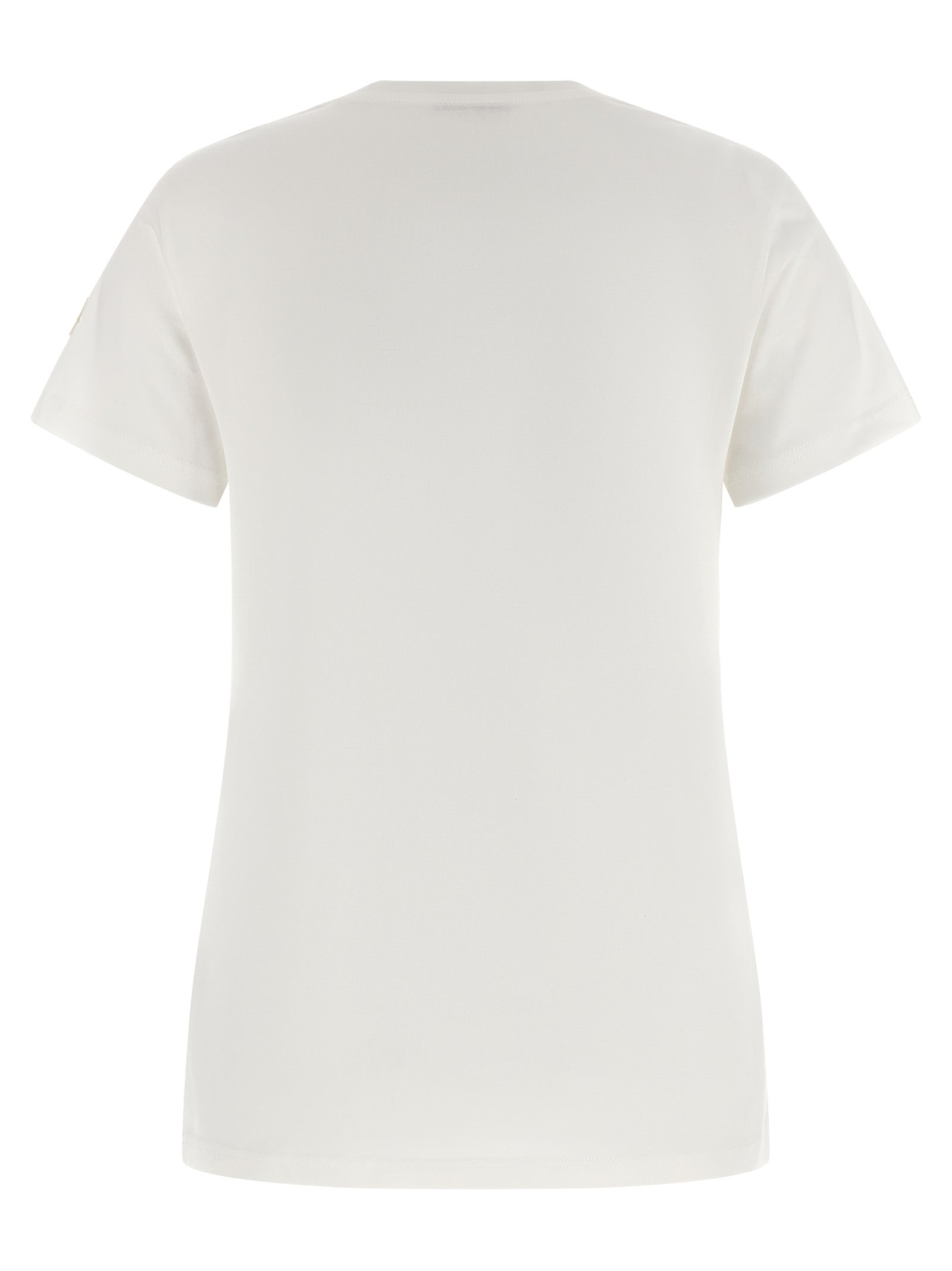T-Shirt by Moncler for women in cotton felt white showcases a dramatic silhouette, elegantly detailed with a dramatic and for a truly dramatic finish.