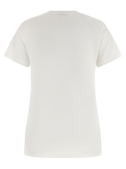 T-Shirt by Moncler for women in cotton felt white showcases a dramatic silhouette, elegantly detailed with a dramatic and for a truly dramatic finish.