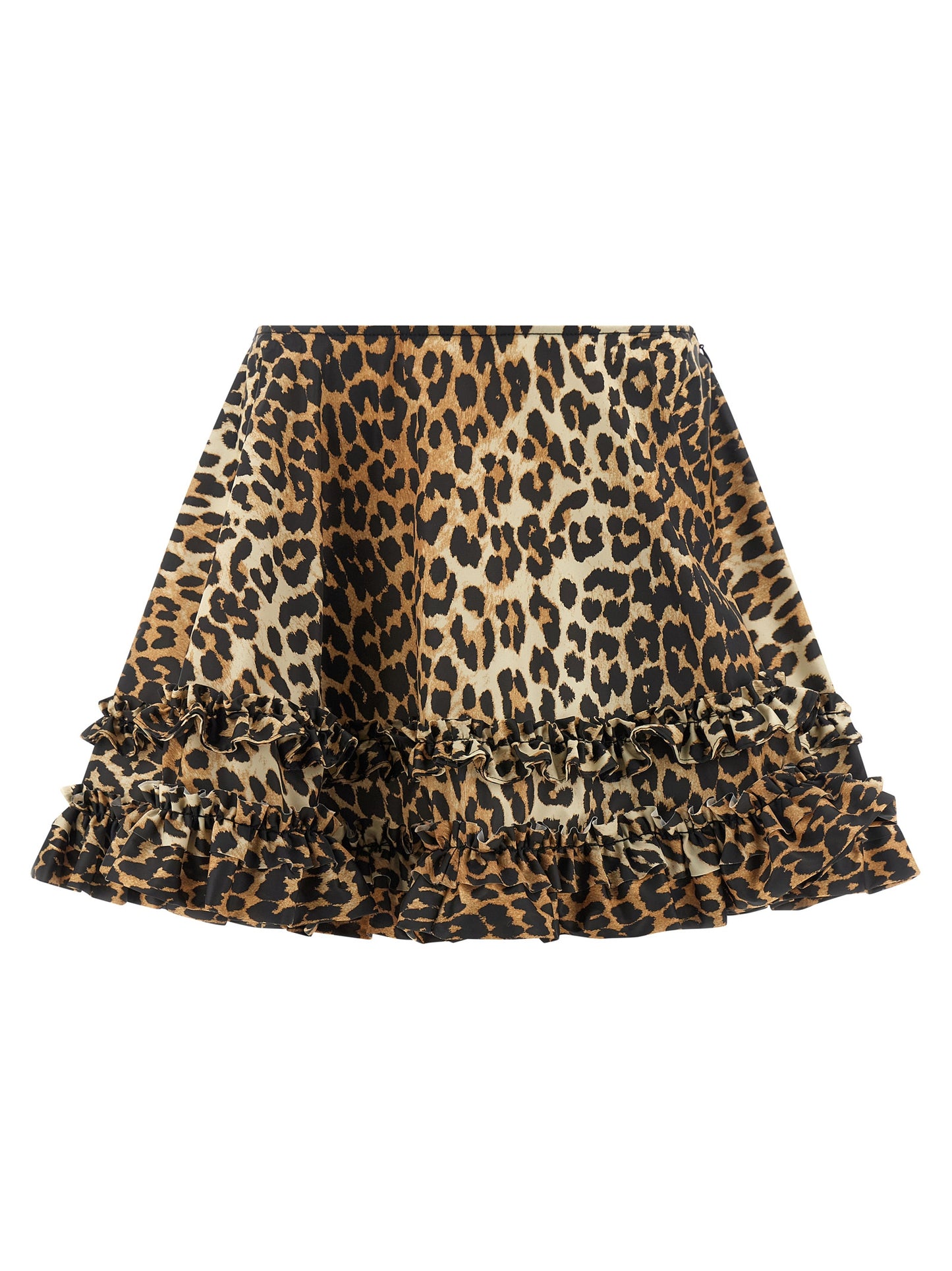 Skirt by Ganni for women in nylon brown, leopard-print & print features a sublime silhouette, showcasing the sublime design of the Women's Flared Nylon Mini Long Skirt in a sophisticated mini long.