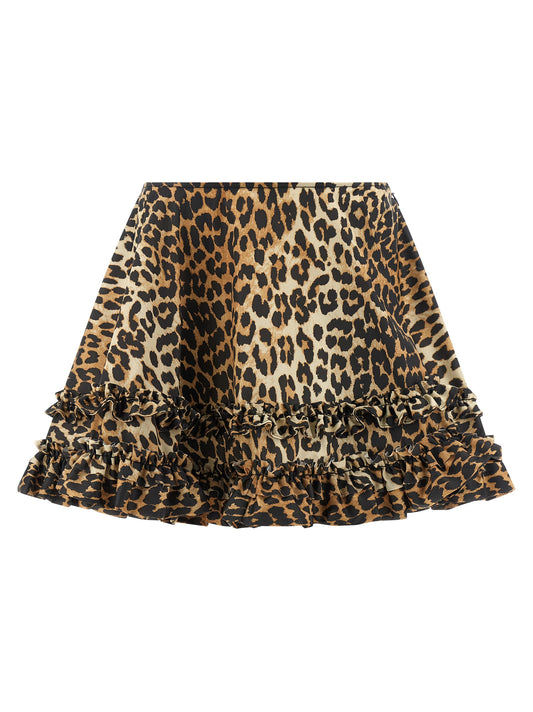 Skirt by Ganni for women in nylon brown, leopard-print & print features a sublime silhouette, showcasing the sublime design of the Women's Flared Nylon Mini Long Skirt in a sophisticated mini long.