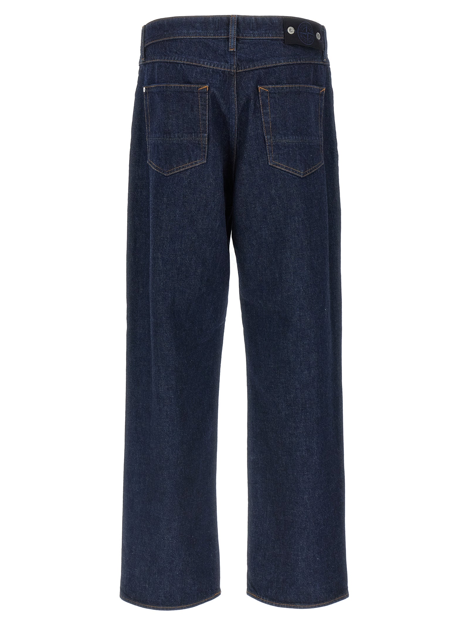 Jeans by Stone Island for men in denim cotton blue & indigo features a polished silhouette with a polished straight-leg, relaxed-fit & wide, reaching a polished long and finished with a polished .